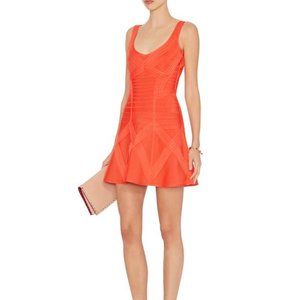 Herve Leger Orange Fit and Flare Dress